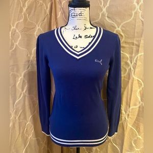 Preppy Vintage Puma Athletic V-Neck Navy Blue Sweater Women’s Sz. M